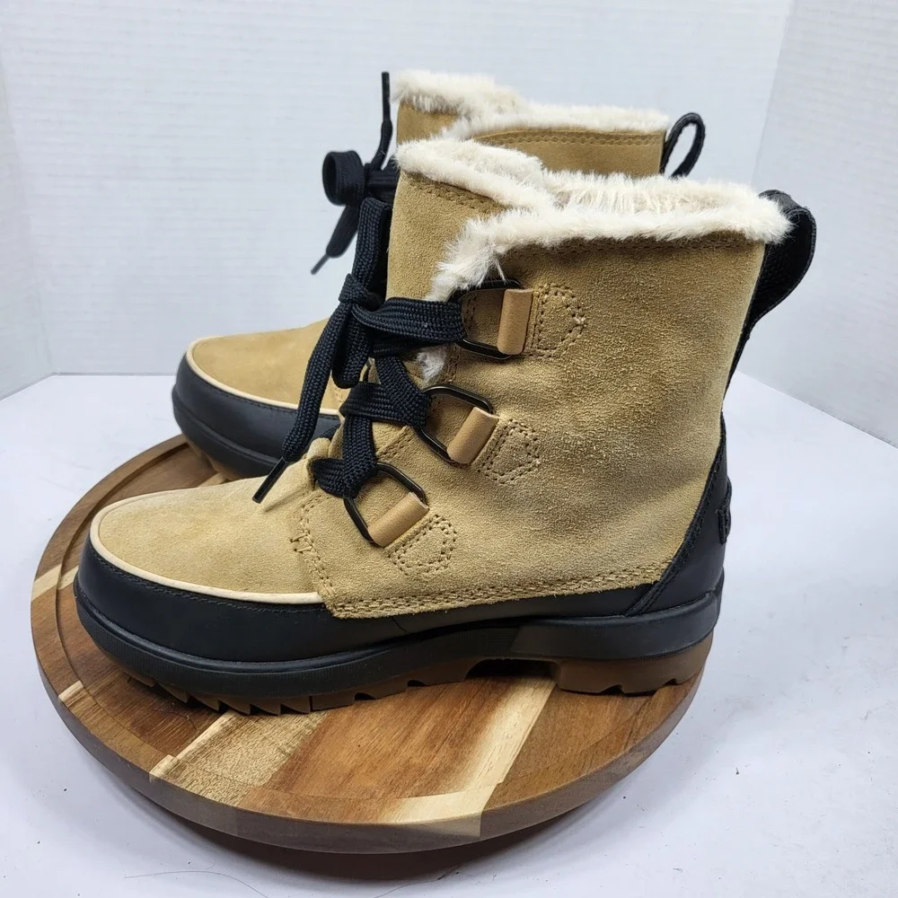 Sorel Tivoli IV Boots Womens 6.5 Tan Black NL3425-373 Waterproof Faux Fur